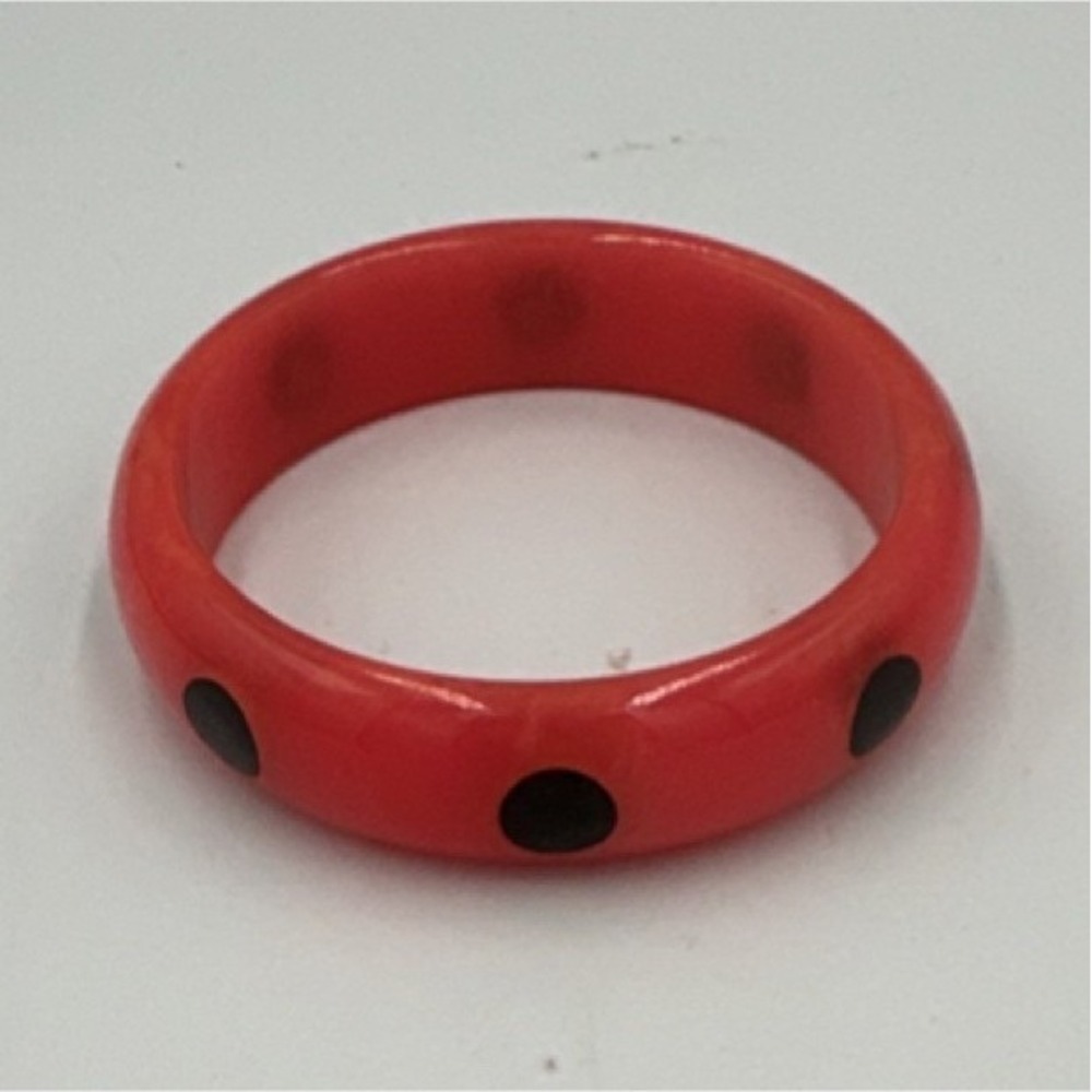 Bakelite Bangle Bracelet Red with Black Polka Dots Round Retro Theme No Stone